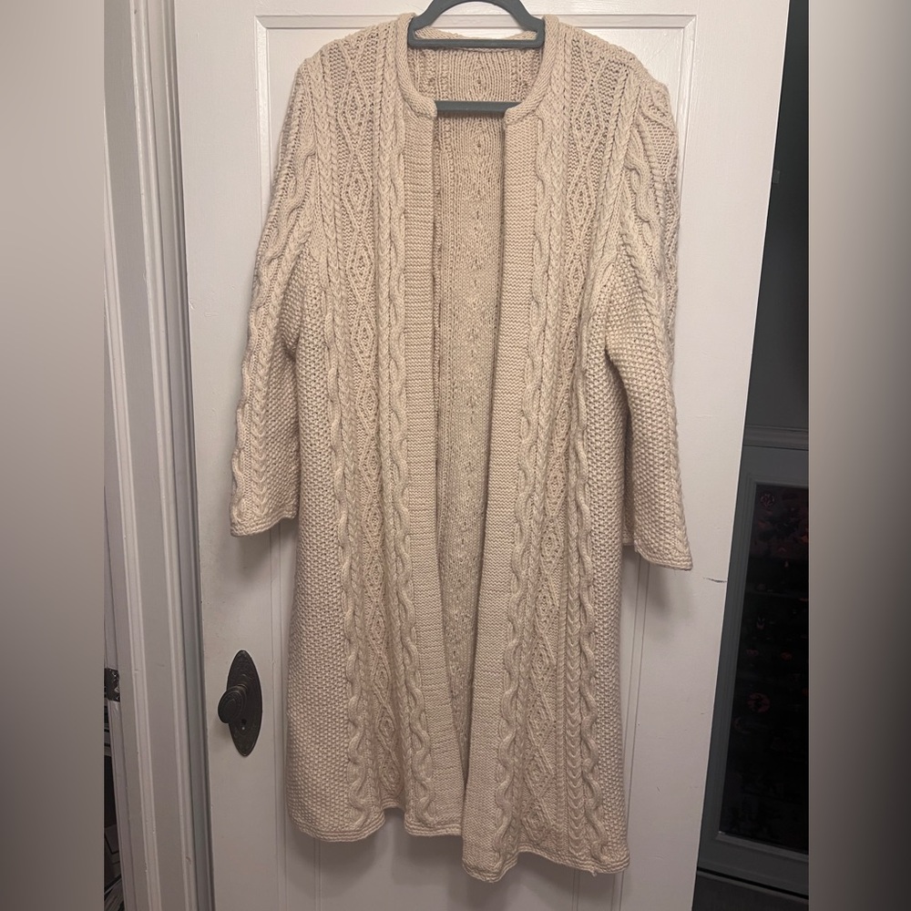 Long wool Cable Knit Fisherman Cardigan